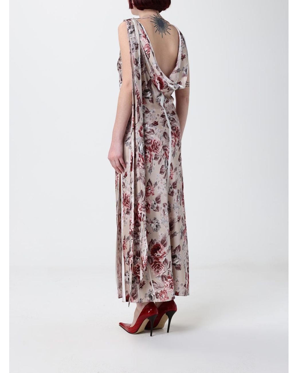 Acne Pink Floral Print Off-The-Shoulder Midi Sheath Dress