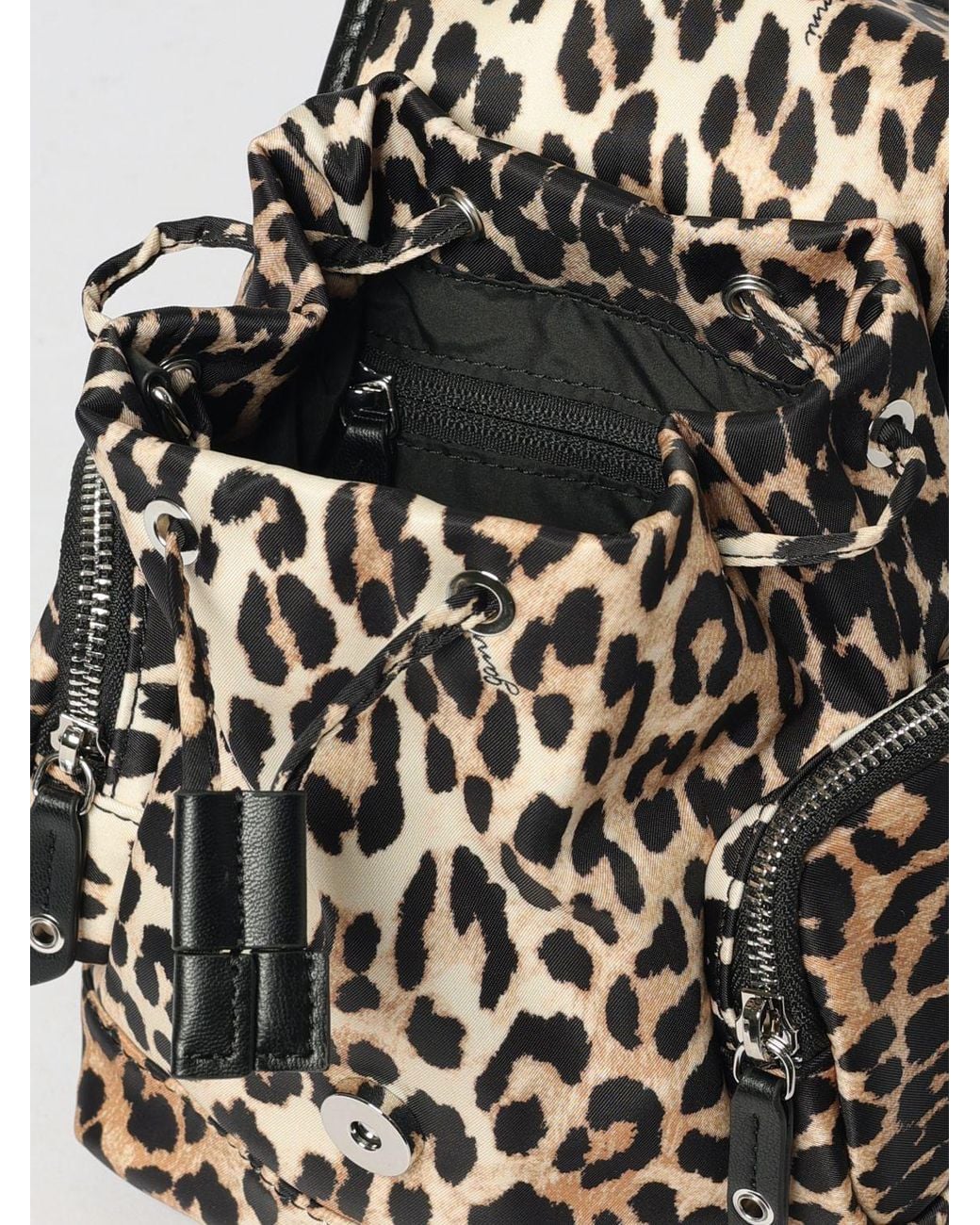 Ganni Black Recycled Nylon Animal Print Backpack