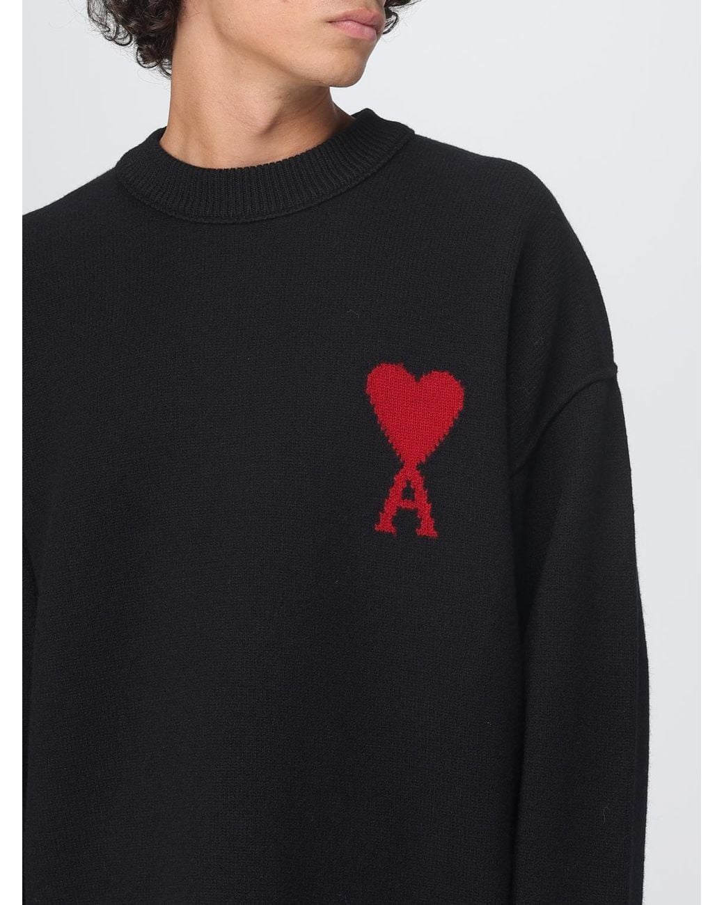 AMI Black Wool Pullover for men