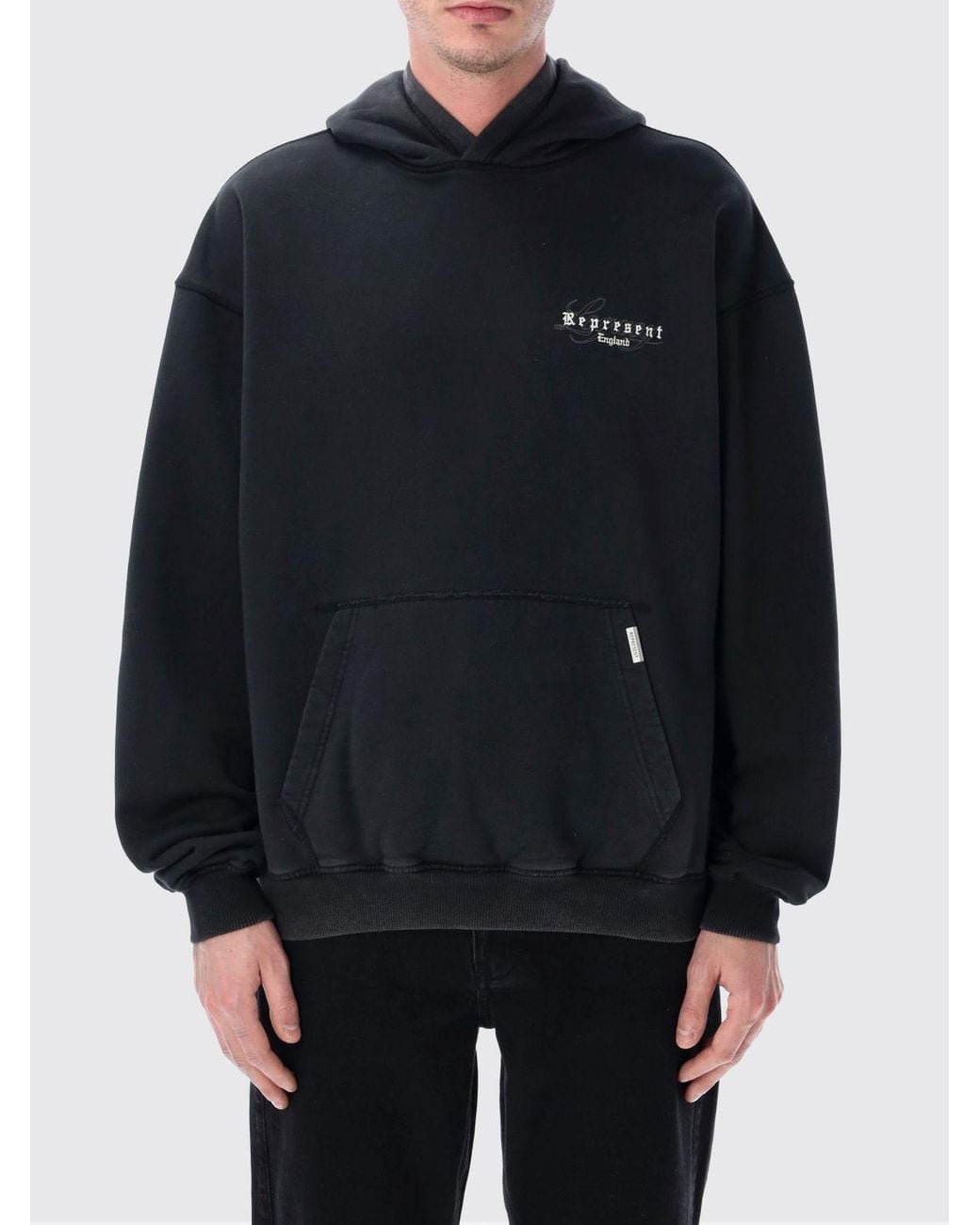 Represent Blue Cotton Hooded Sweatshirt With Logo for men