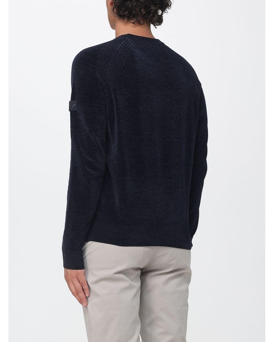 Peuterey Blue Crew Neck Polyester Sweater With Long Sleeves And Ribbed Trims for men