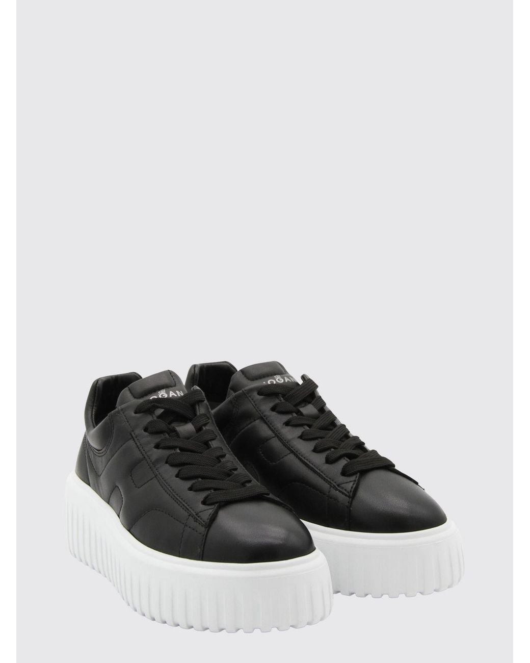 Hogan Black H-Stripes Smooth Calfskin Platform Trainers With Embossed Logo