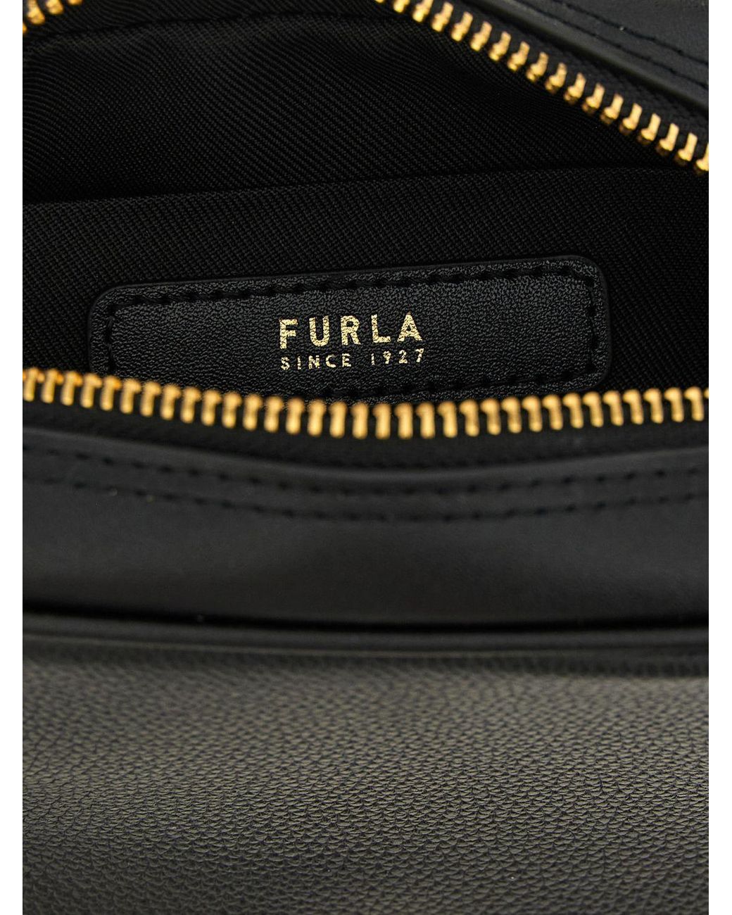 Furla Black Poppy Mini Full-Grain Leather Handbag With Double Handle And Shoulder Strap
