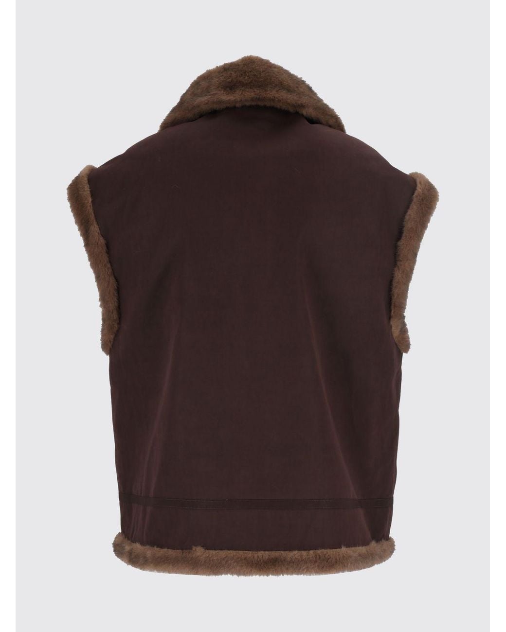 Mc2 Saint Barth Brown Cropped Faux Fur Vest With Zip Closure And Slit Pockets