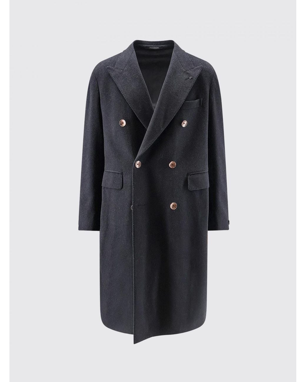 Tagliatore Blue Double-Breasted Long Coat for men