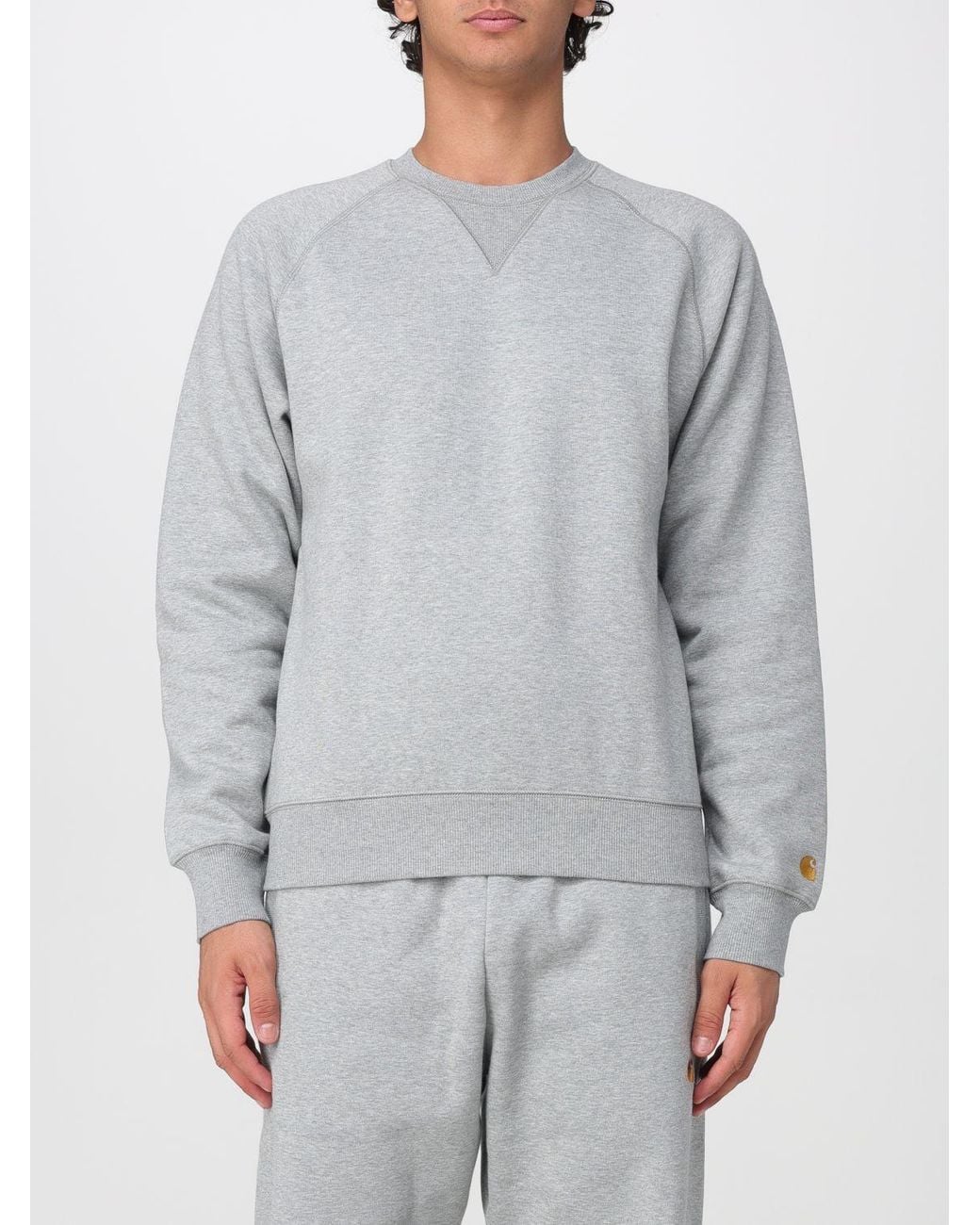 Carhartt Gray Relaxed Fit Solid Color Cotton Crewneck Sweatshirt With Dropped Shoulders for men