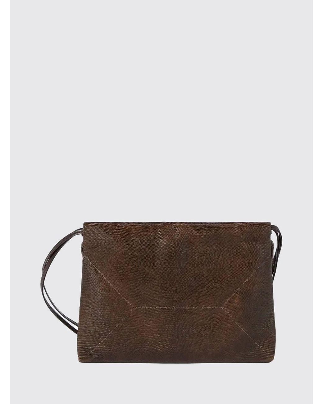 Brunello Cucinelli Brown Lizard-Print Leather Shoulder Bag With Drawstring