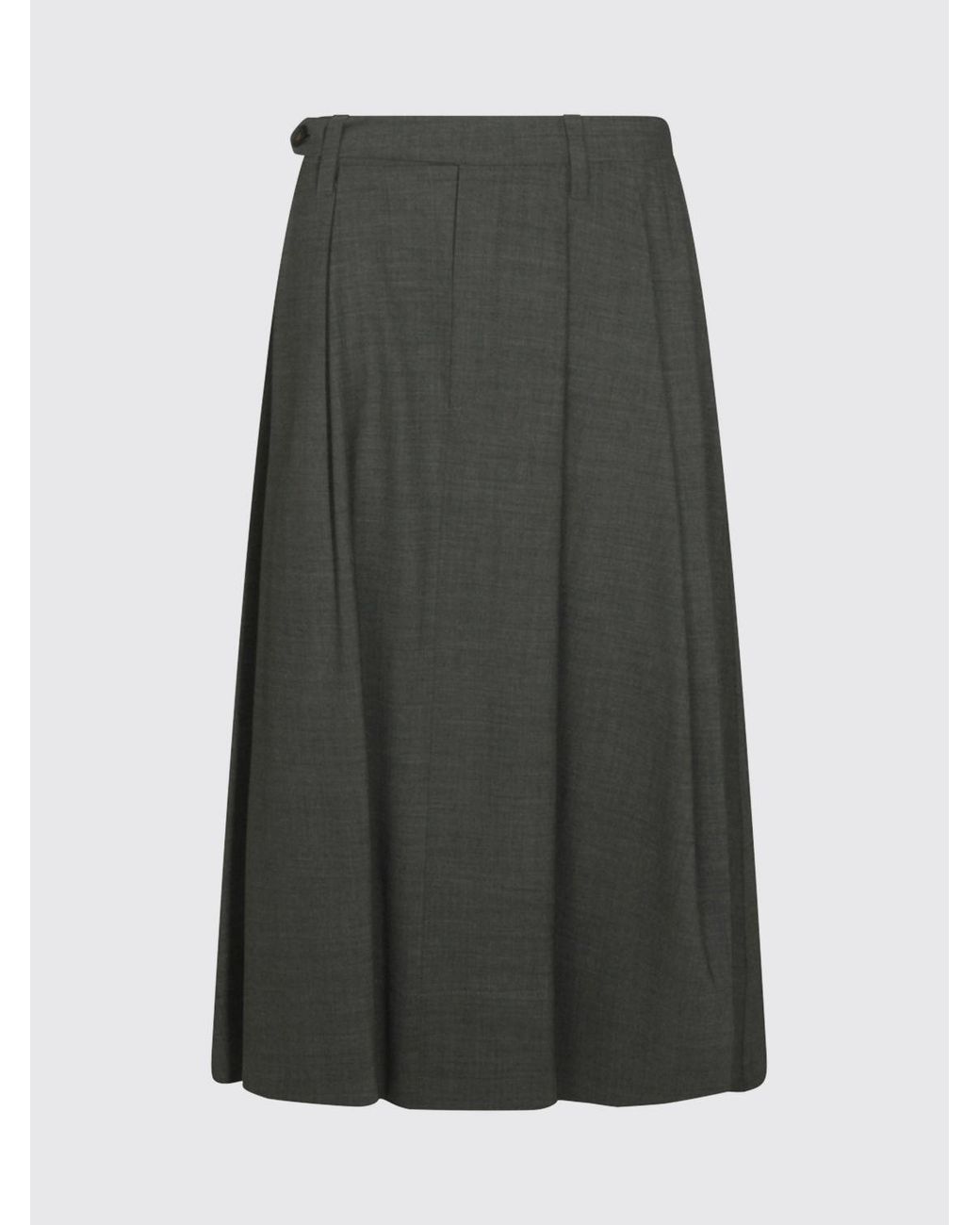 Brunello Cucinelli Black Virgin Wool A-Line Midi Skirt With Monili Detail