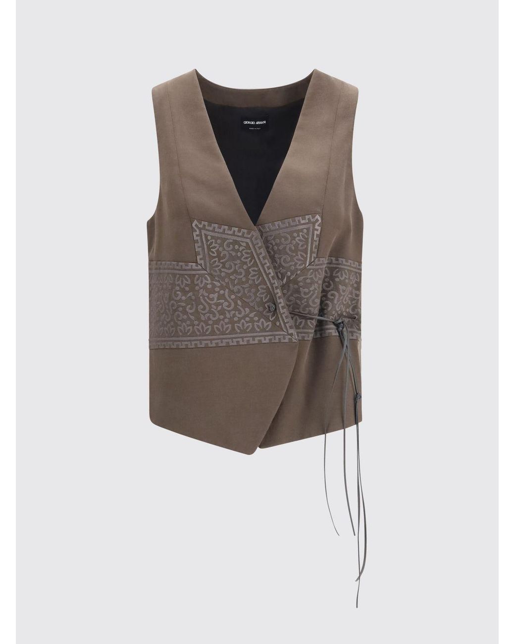 Giorgio Armani Brown Jacquard Silk And Wool Blend Wrap Waistcoat With Tie Closure