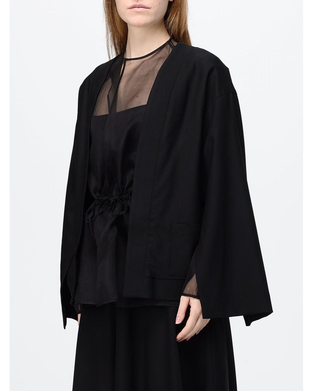 Crida Milano Black Cropped Wool Robe Blazer With Waist Belt And Dropped Shoulders