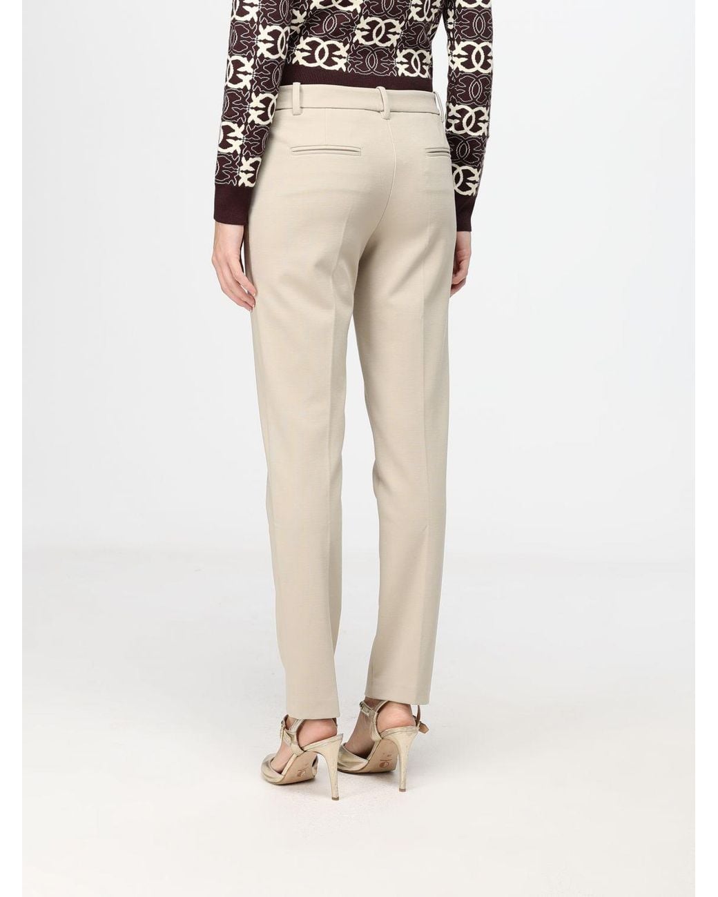 Pinko Natural Slim Fit Stretch Crêpe Chino Trousers With A Mid-Rise Waist