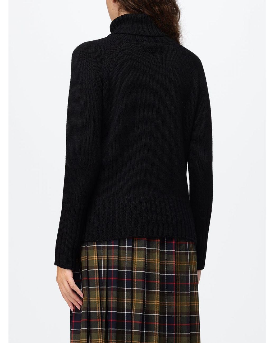 Drumohr Black 100% Pure Merino Wool Turtleneck Jumper With Ribbed Edges