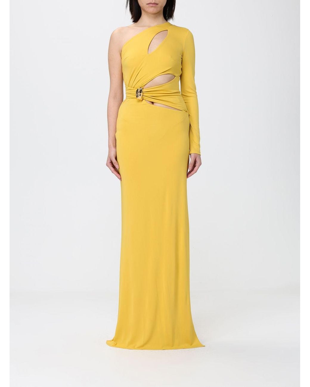 Elisabetta Franchi Yellow Crêpe Jersey Dress With Jewel Detail