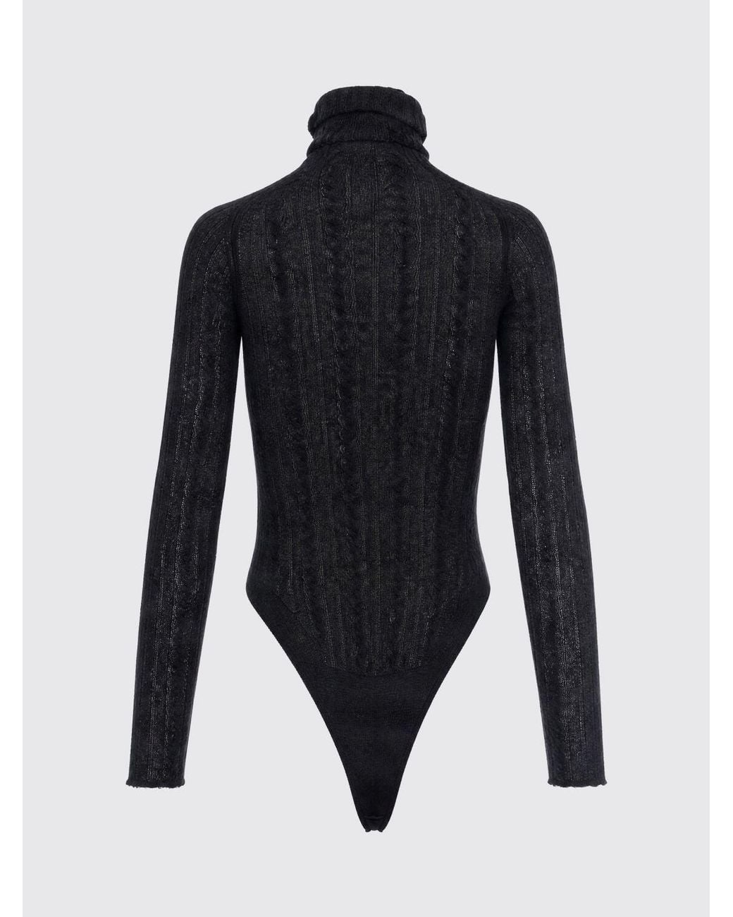 Haikure Blue Slim Fit Wool Blend Turtleneck Bodysuit With Long Sleeves