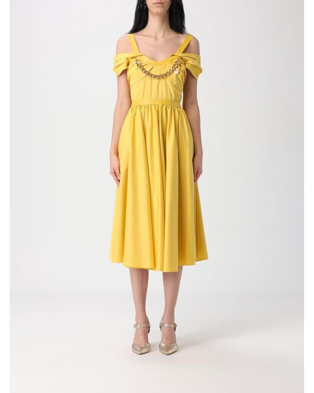 Elisabetta Franchi Yellow Cotton Midi Dress