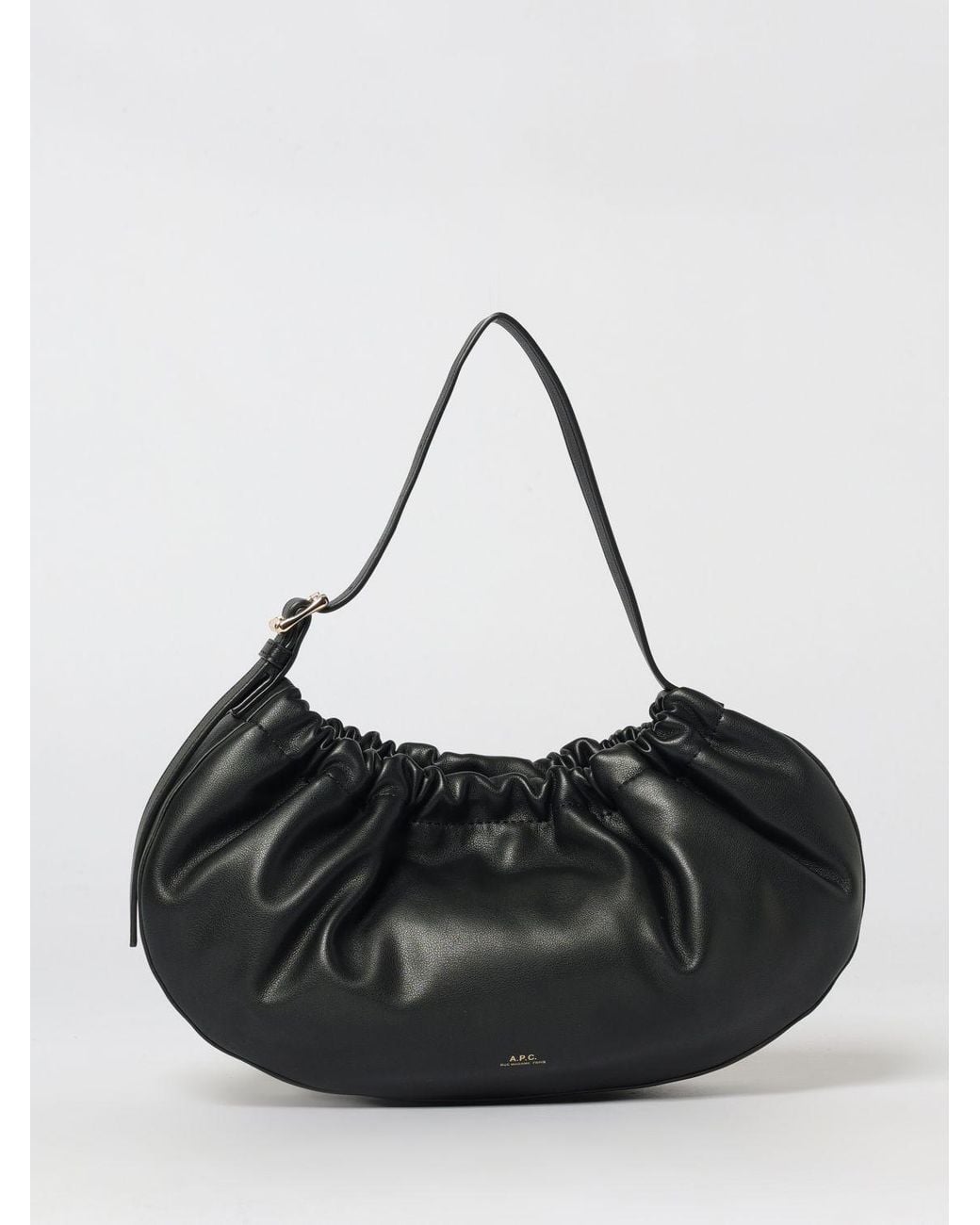 A.P.C. Black Ninon Hoop Ruched Faux Leather Bag