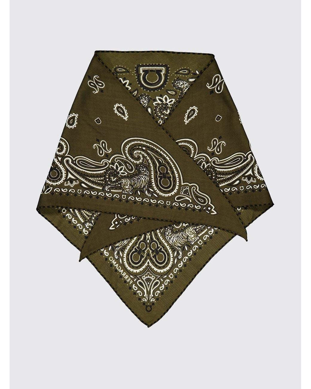 Ferragamo Natural Arabesque Cashmere And Wool Triangle Scarf With Logo for men