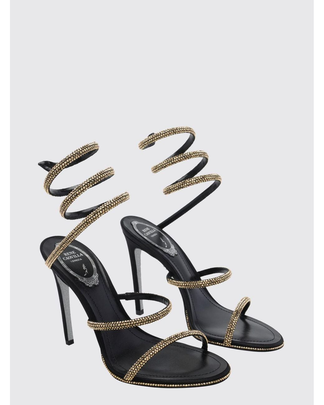 Rene Caovilla White Cleo Crystal-Embellished Spiral Strap High-Heeled Sandals