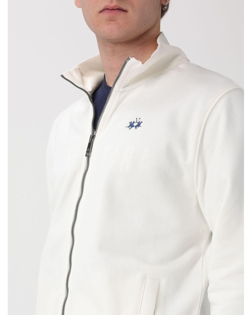 La Martina White Cotton Zip Up Sweatshirt for men