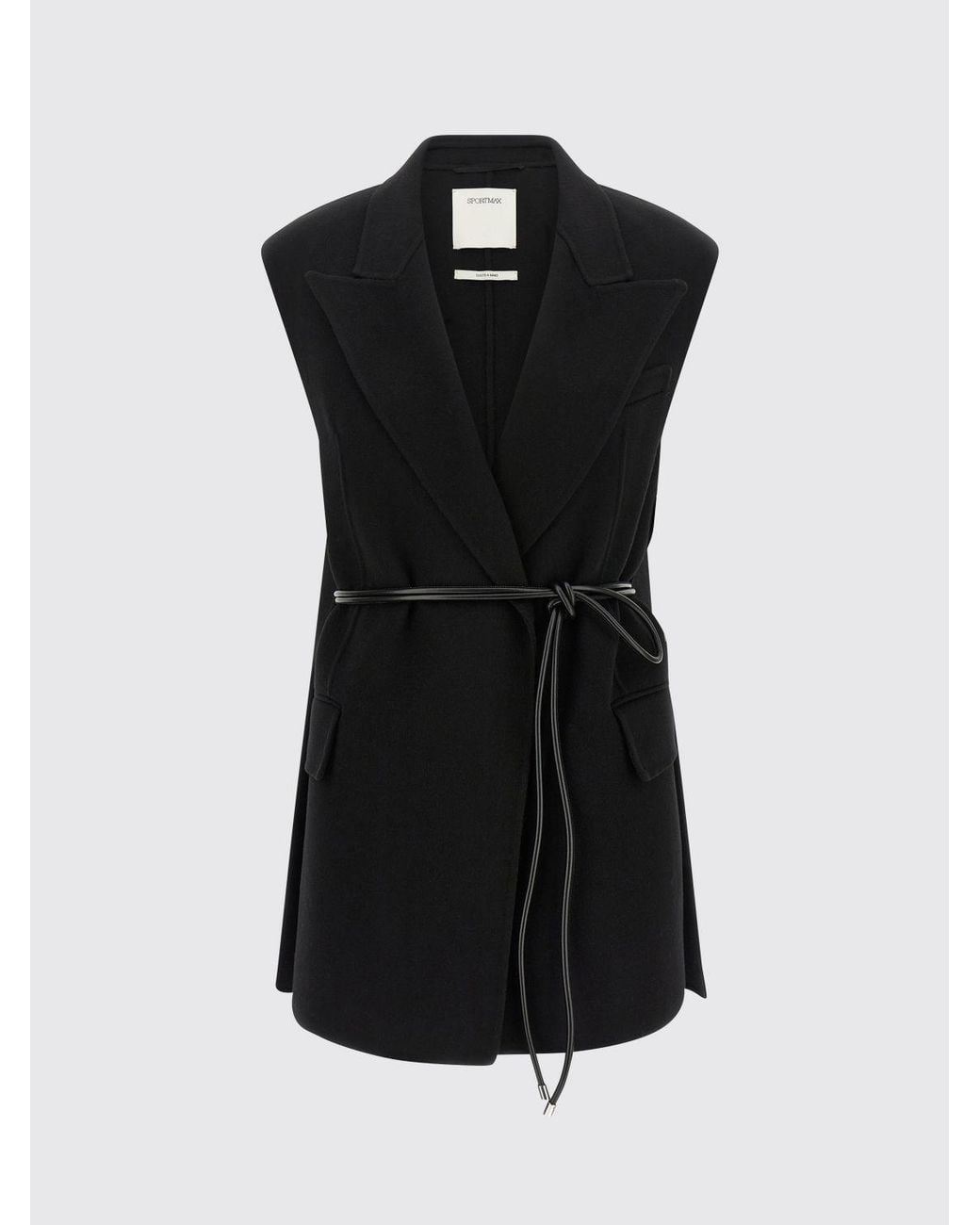 Sportmax Black Belted Pure Virgin Wool Robe Vest