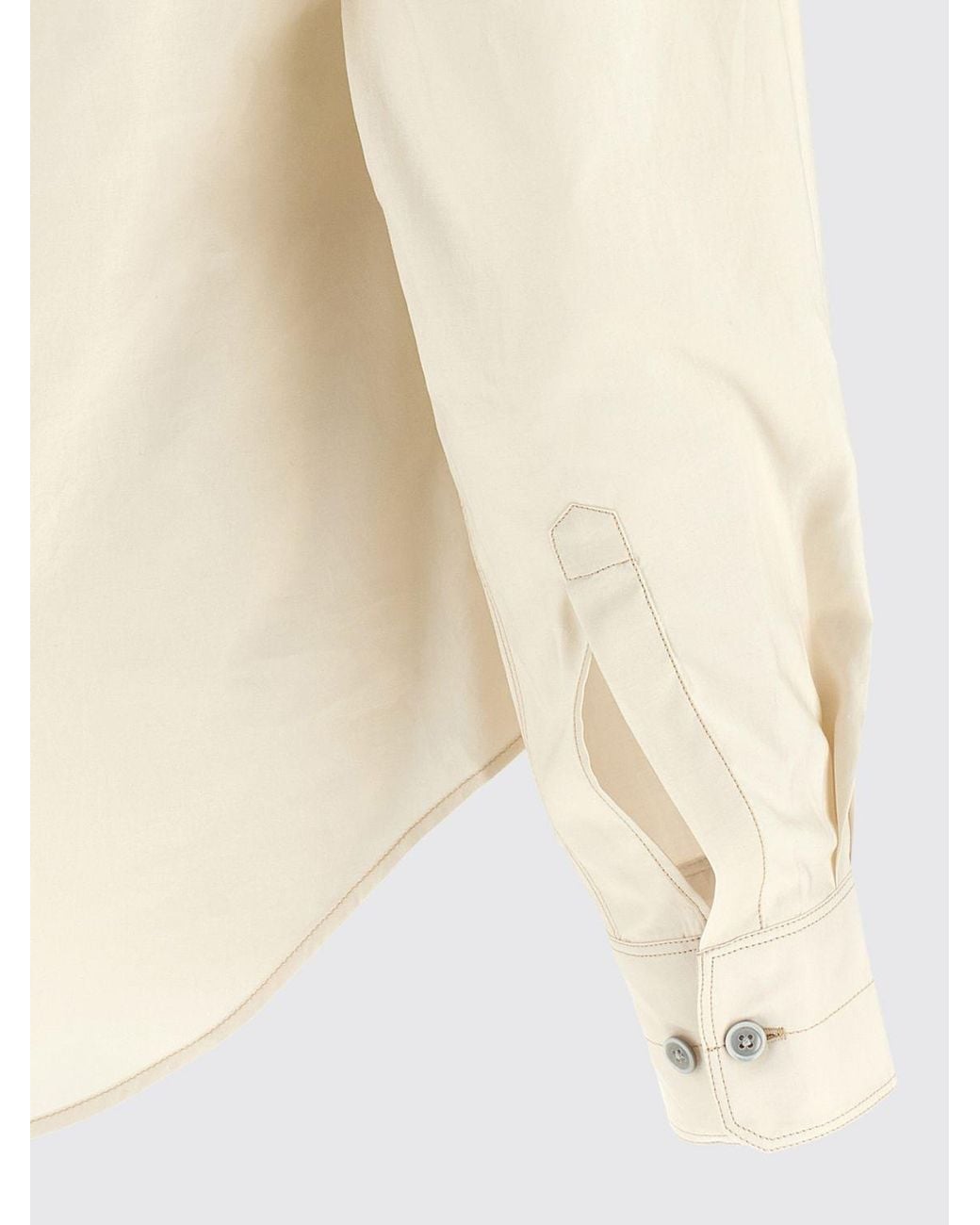 Lemaire Natural Long-Sleeved Cotton And Silk Blend Shirt With Curved Hem