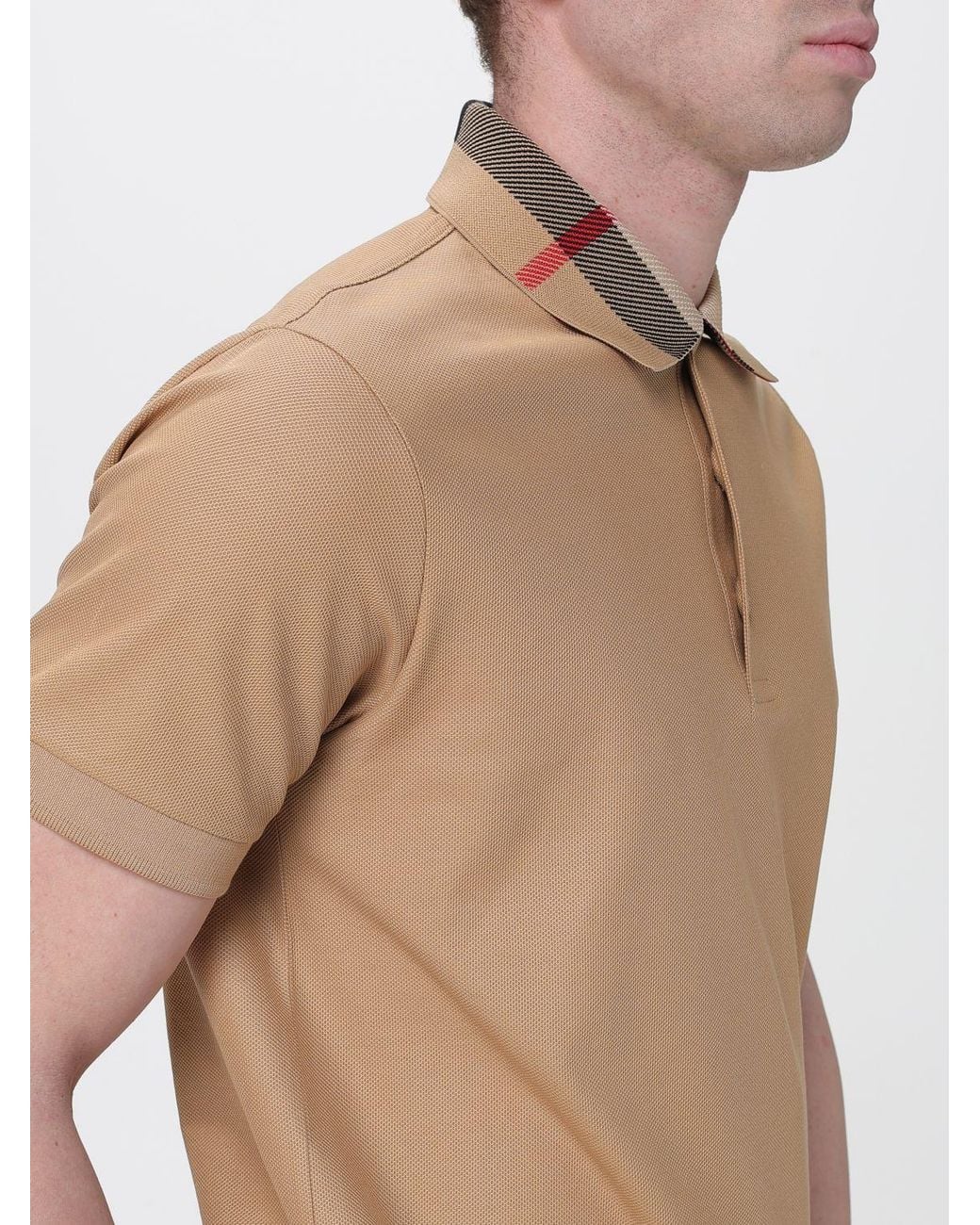 Burberry White Cotton Polo Shirt With Check Collar for men