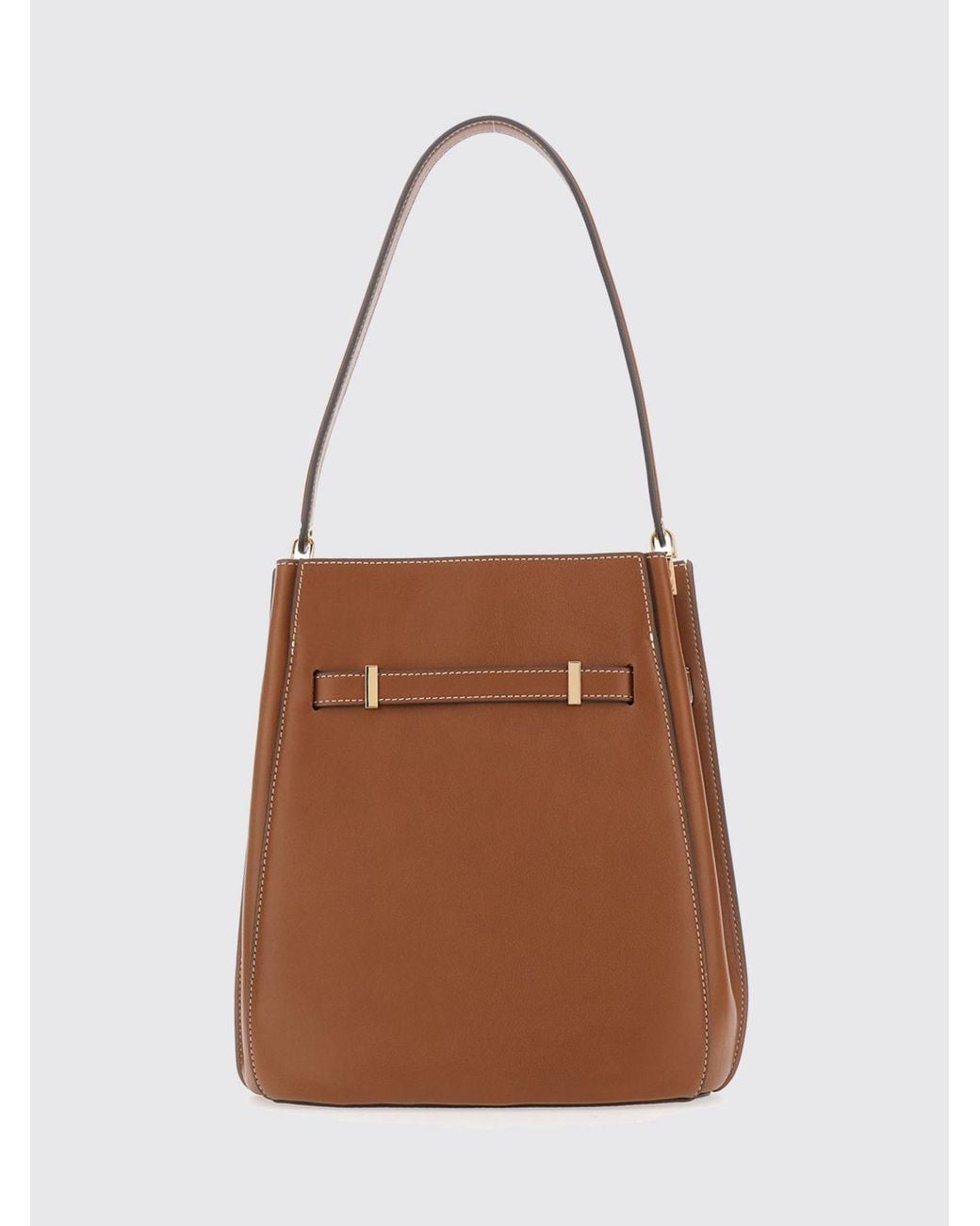 Tory Burch Brown Lee Radziwill Leather Bucket Bag With Suede Interior