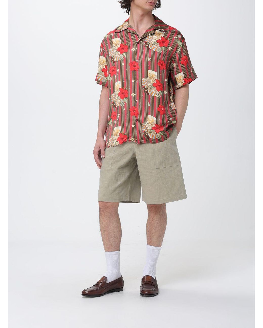 Drole de Monsieur Red Printed Viscose Casual Shirt for men