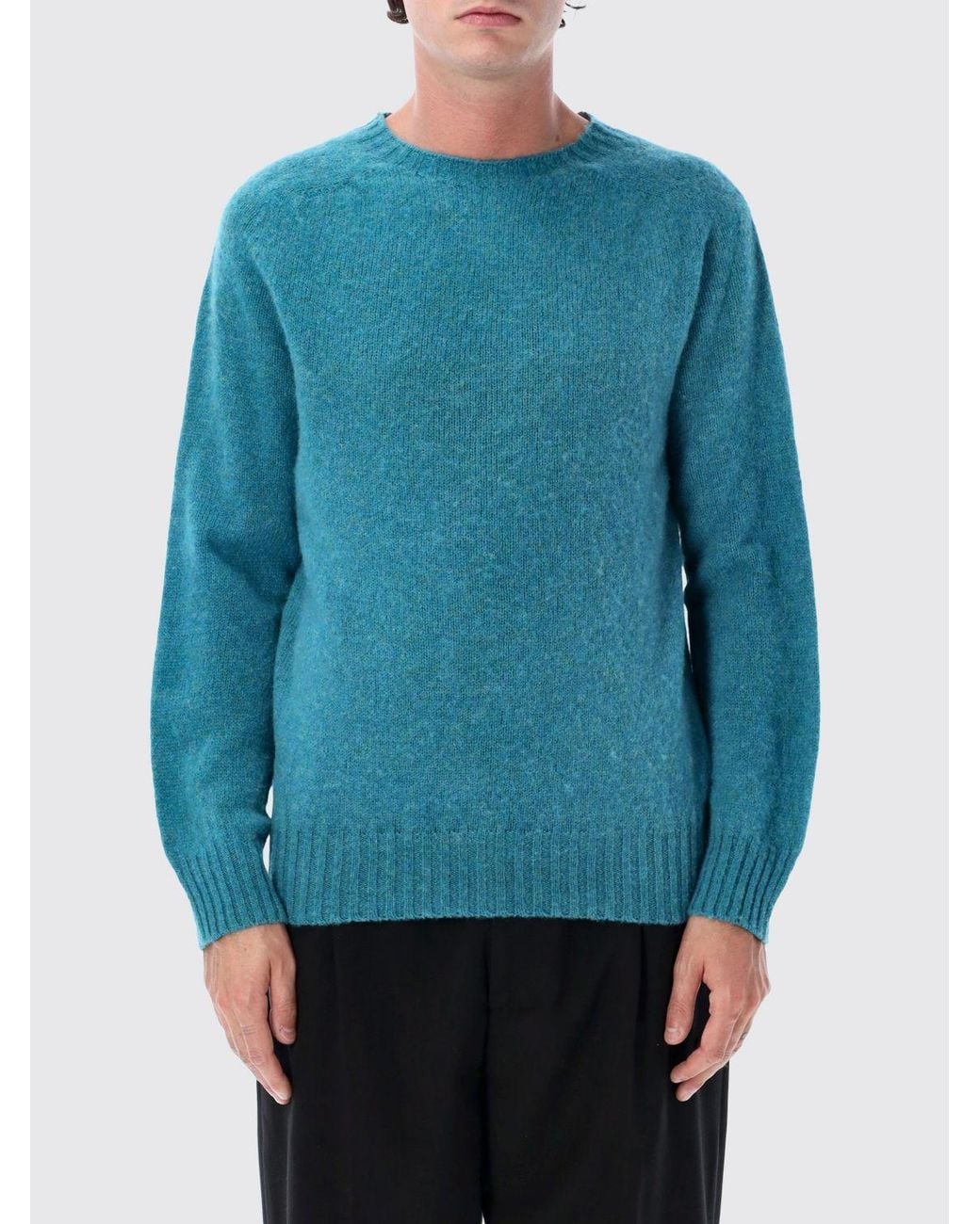 Howlin' By Morrison Blue Crewneck Wool Blend Jumper With Ribbed Trims for men