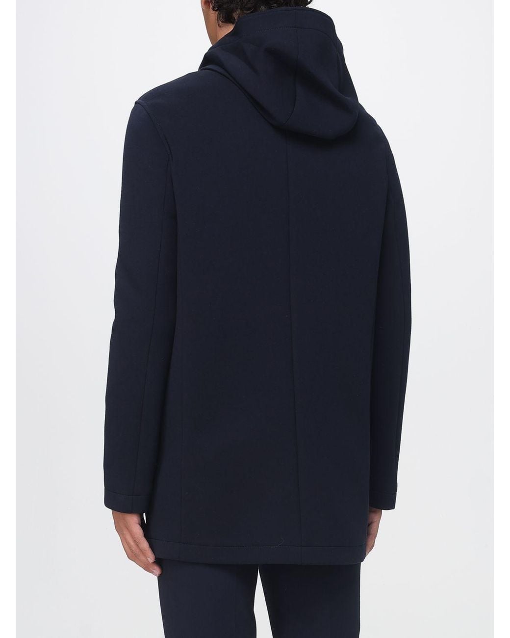Manuel Ritz Blue Knee-Length Single-Breasted Hooded Coat With Concealed Fastening for men