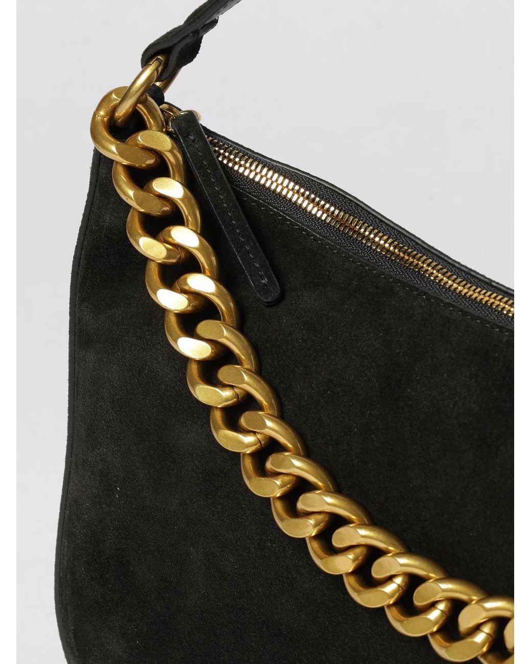 Twinset Black Liliane Suede Shoulder Bag With Metal Mesh Details