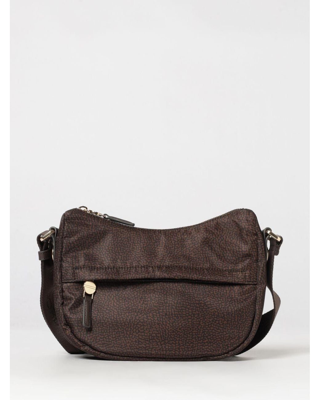 Borbonese Brown Luna Polka Dot Recycled Nylon Crossbody Bag