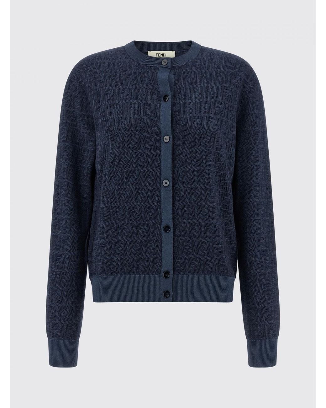 Fendi Blue Ff Wool Crewneck Cardigan