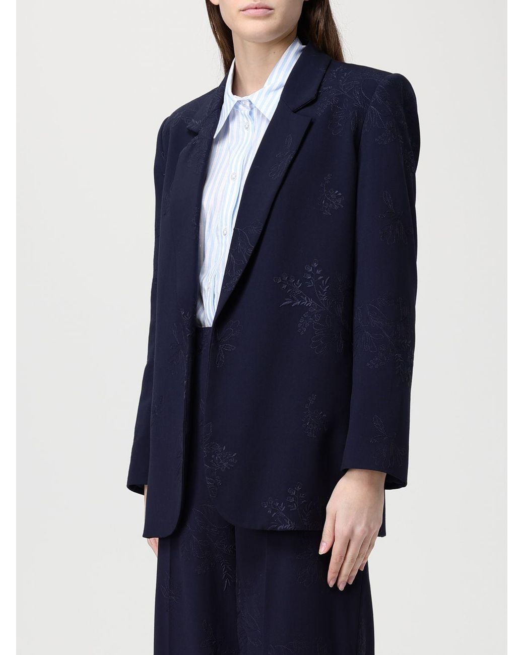 Twinset Blue Embroidered Viscose Single-Breasted Blazer