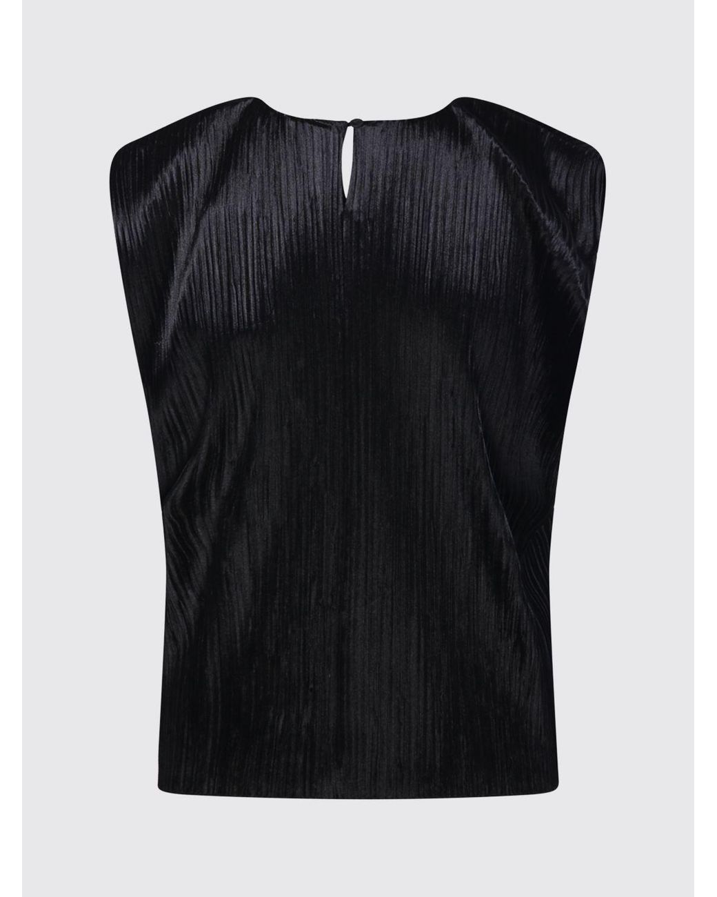 Forte_forte Blue Sleeveless Pleated Technical Fabric Top With Crew Neck