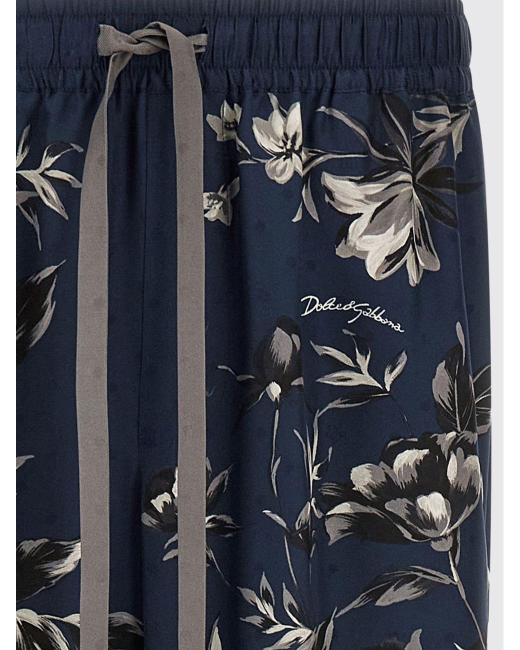 Dolce & Gabbana Blue Dolce &Amp Gabbana Floral Print Silk Straight Trousers for men