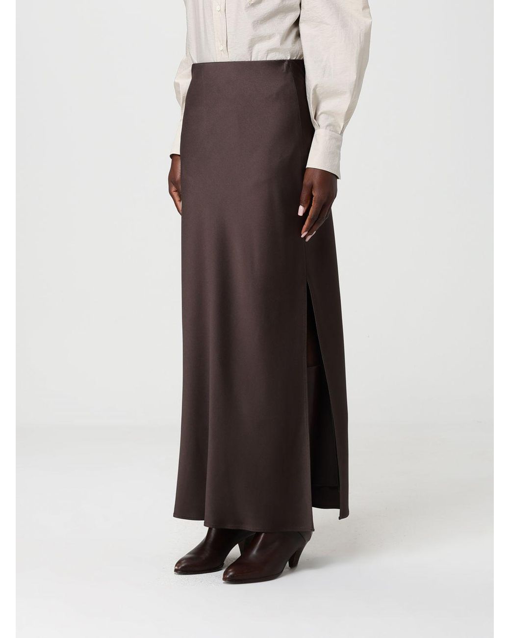 Brunello Cucinelli Brown Long Satin Skirt