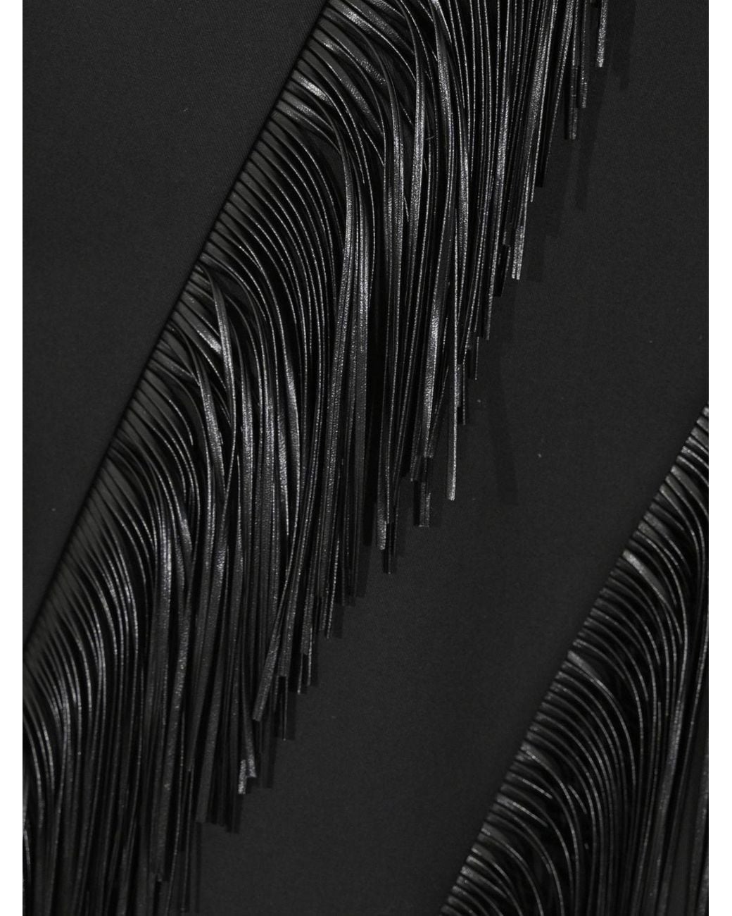 Sportmax Black Asymmetrical V-Neck Fringed Mini Dress