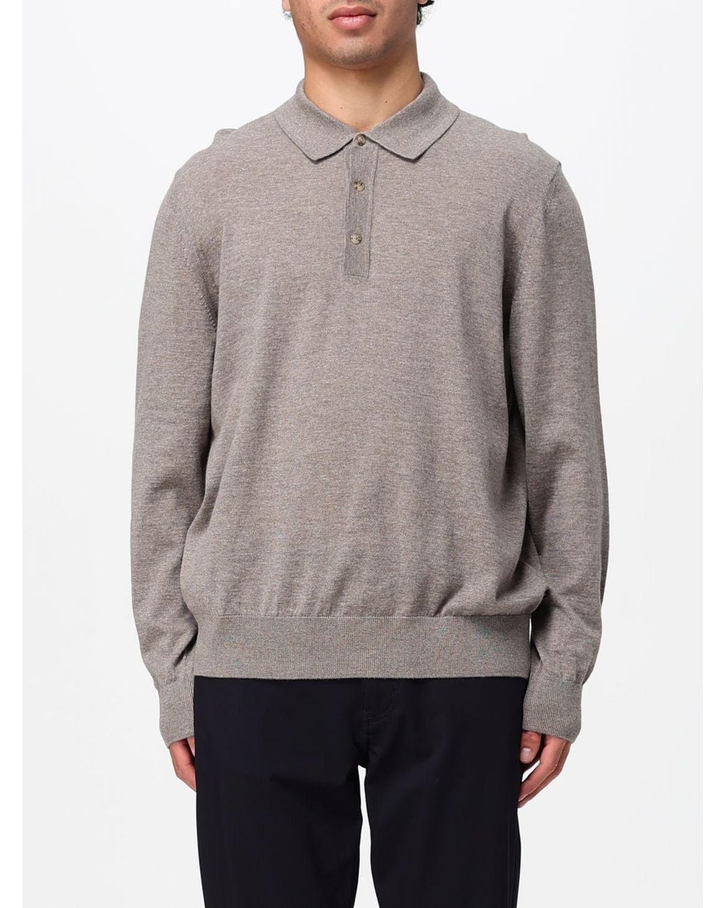 Boss Gray Long-Sleeved Knit Polo Shirt for men