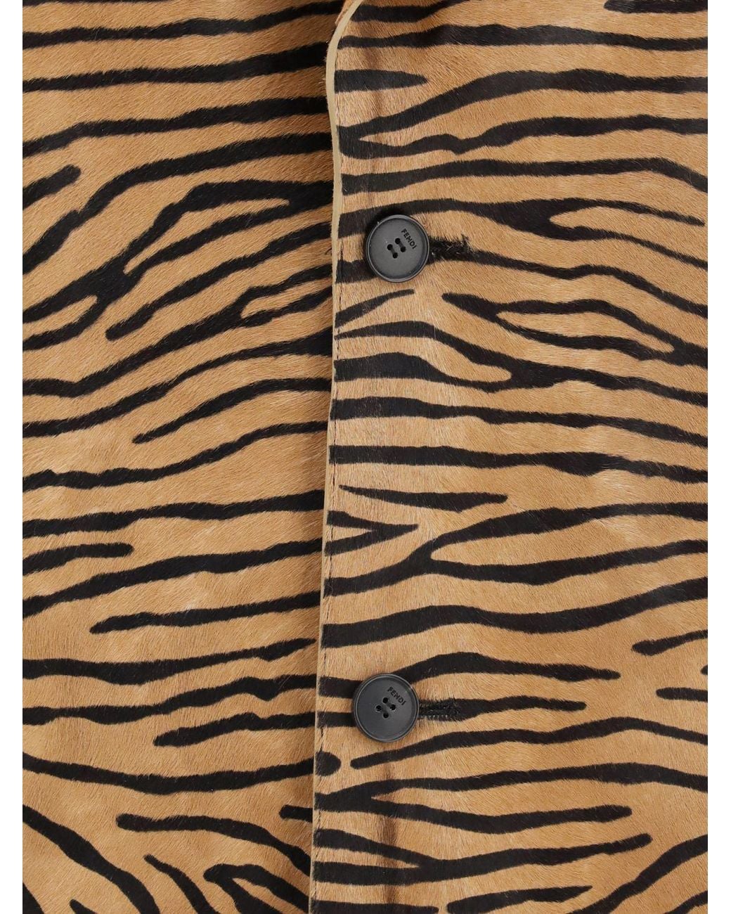 Abrigo Largo De Botonadura Sencilla En Piel De Potro Con Estampado De Cebra Fendi de color Natural