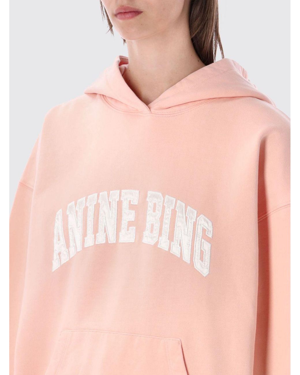 Anine Bing Pink Oversized Printed Logo Cotton Hoodie