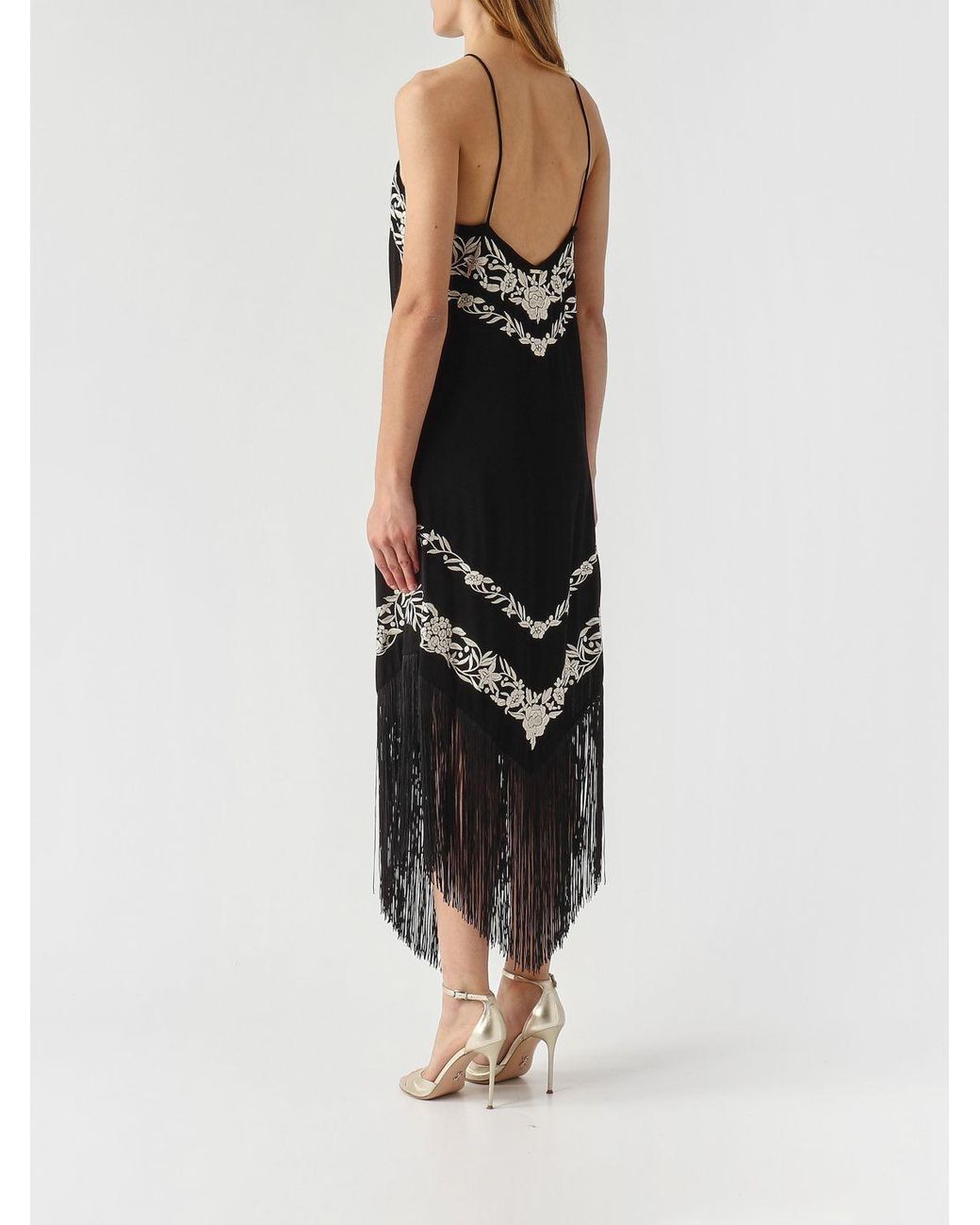 Twinset Black Asymmetric Viscose Dress With Fringes