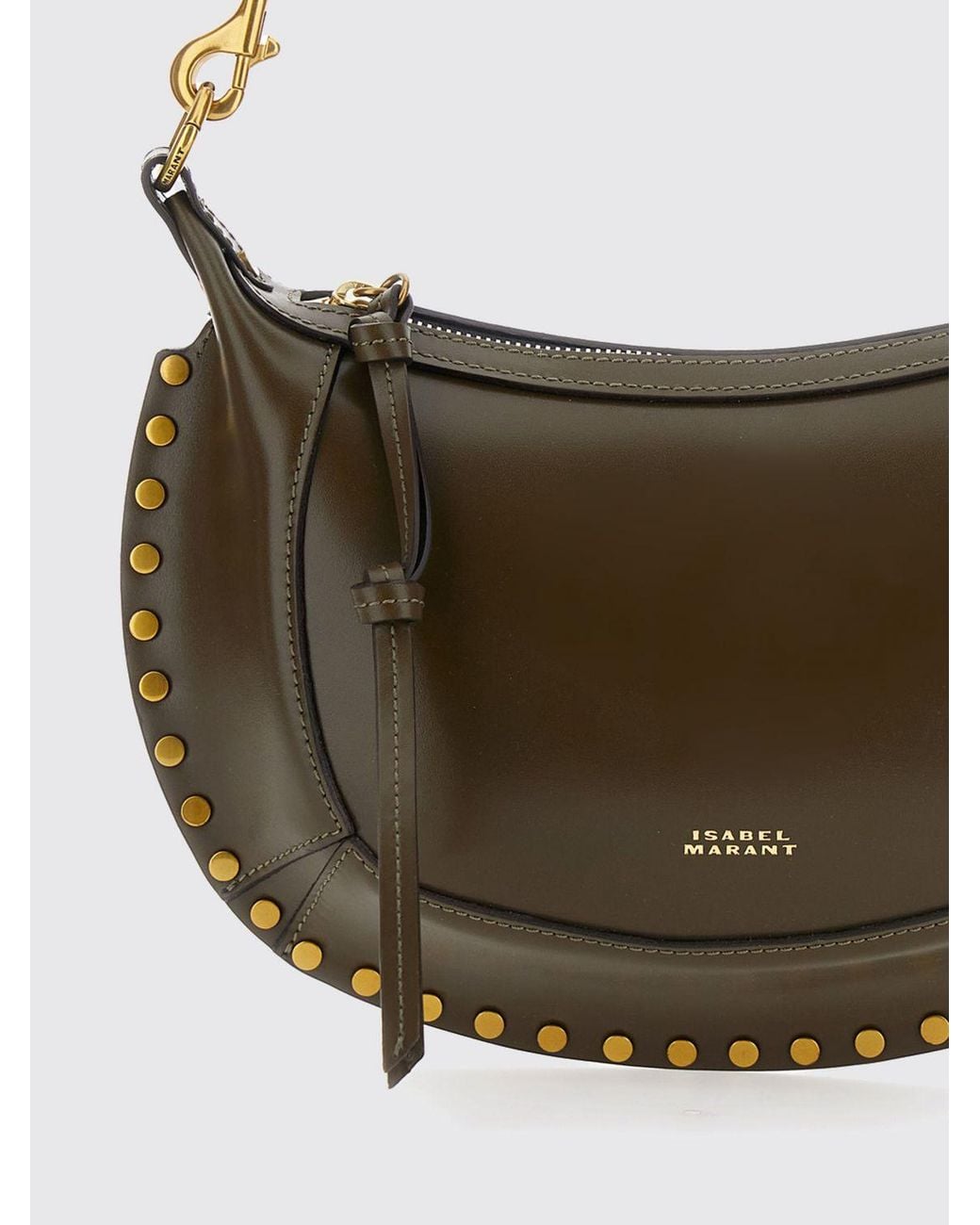 Isabel Marant Metallic Oskan Moon Studded Half-Moon Leather Shoulder Bag