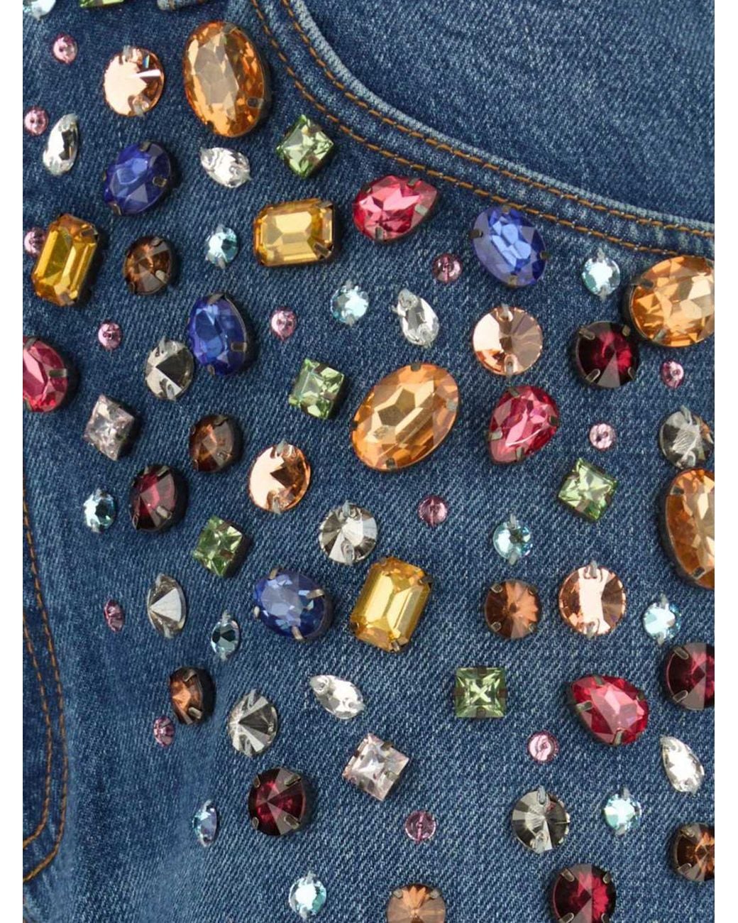 Stella McCartney Blue High-Waisted Wide-Leg Jeans With Rhinestone Application