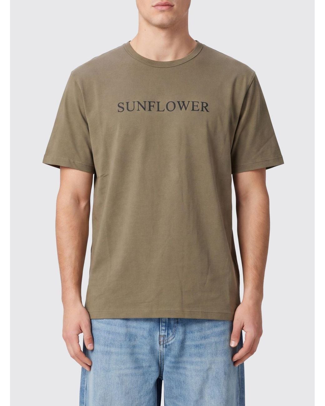 sunflower Green Contrast Logo Cotton Crewneck T-Shirt for men