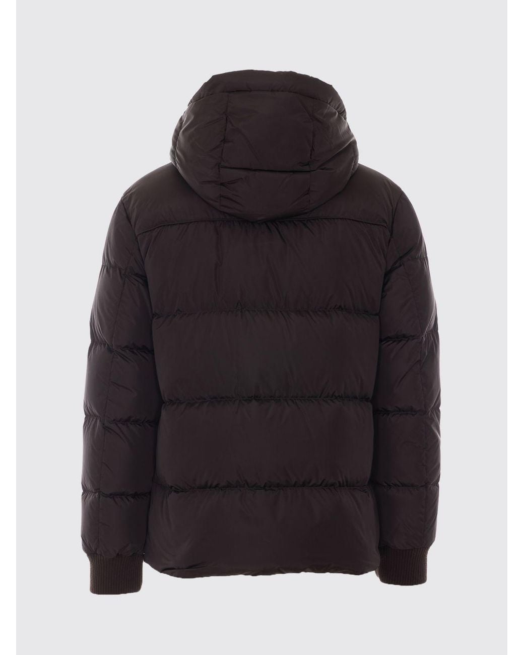 Add Blue Quilted Nylon Short Down Jacket With Ped Hood And Concealed Closure for men