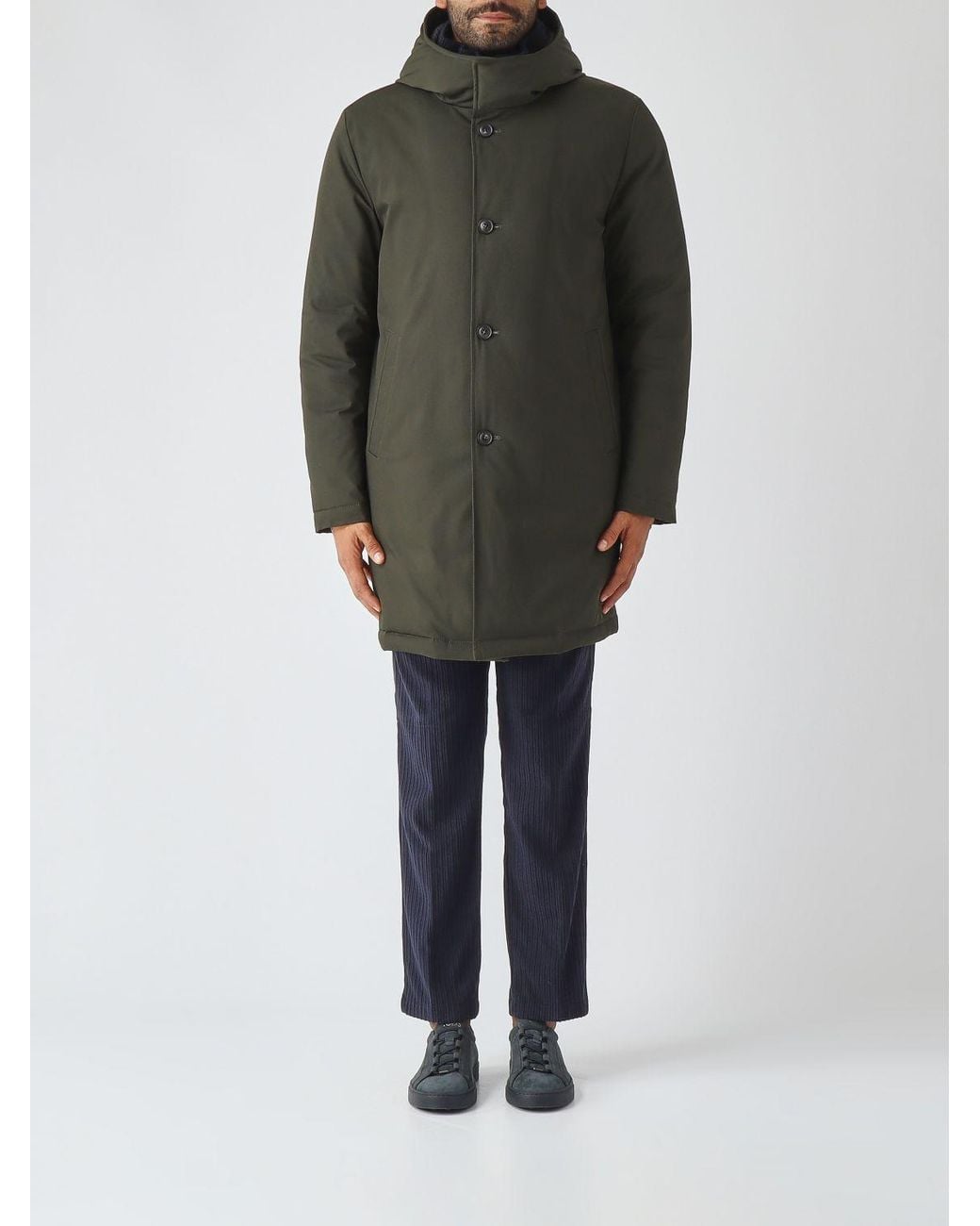 Fay Green Knee-Length Technical Fabric Parka With Down-Padded Hood for men