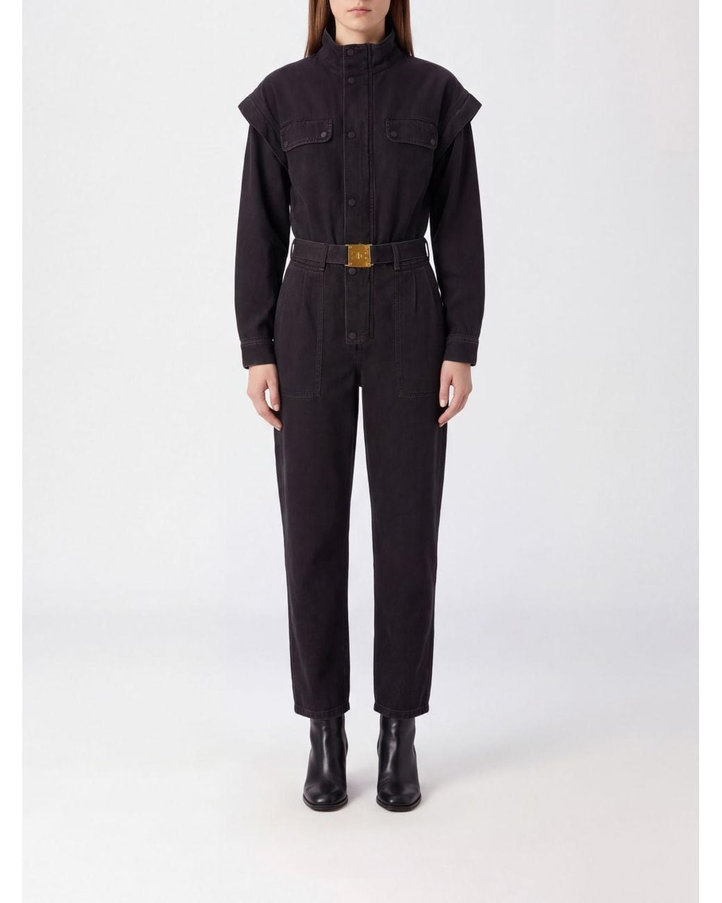 Elisabetta Franchi Blue Lyocell Denim Jumpsuit With High Neck And Belt