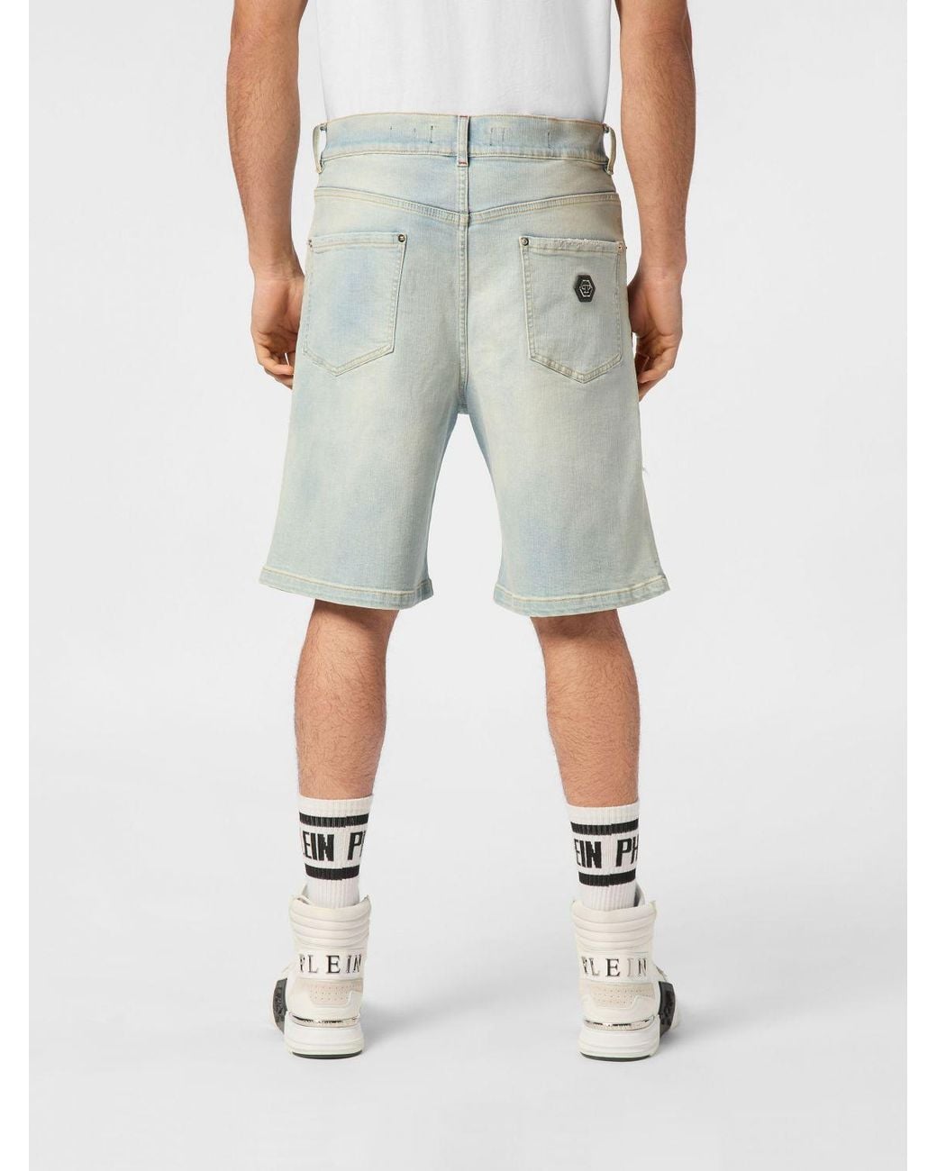 Philipp Plein Gray Five-Pocket Distressed Denim Shorts With Worn-Out Effect for men