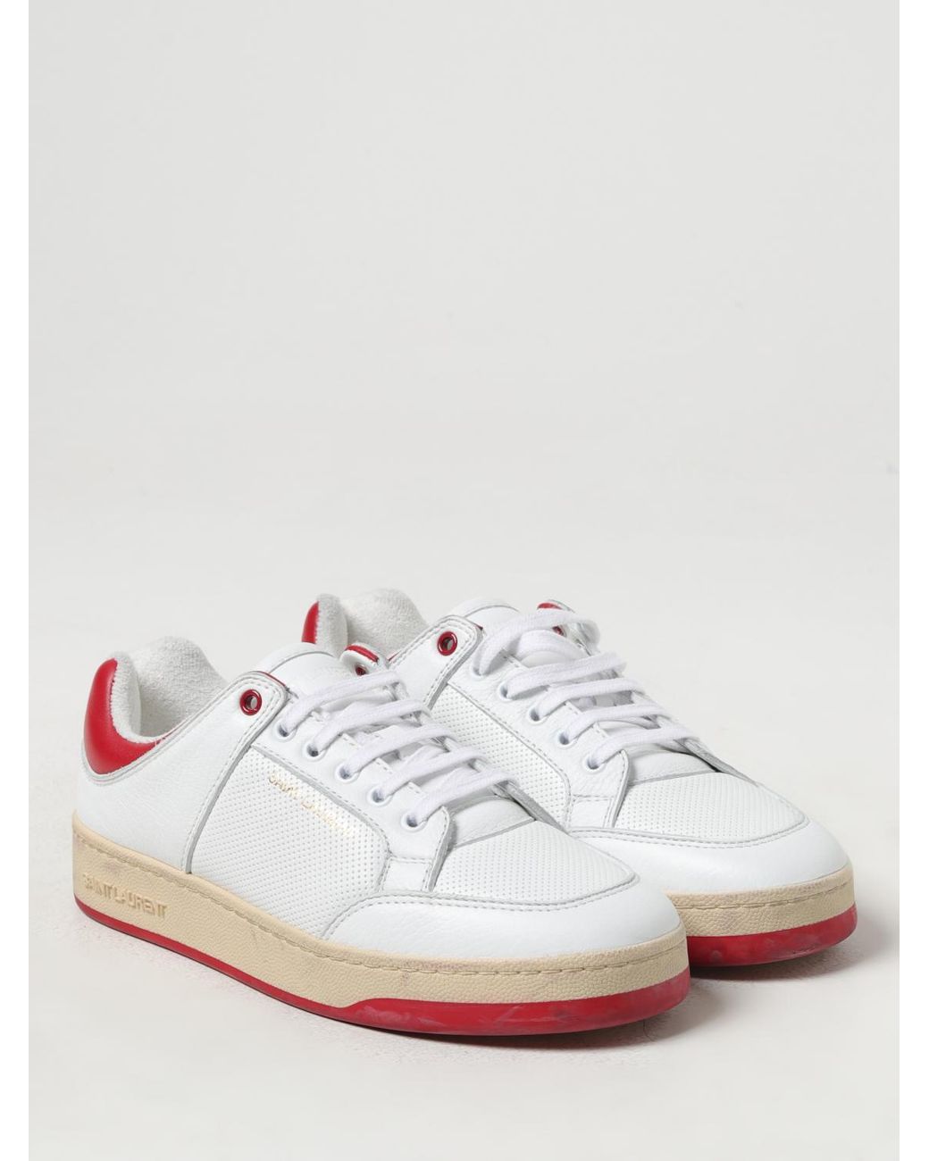 Crimson Leather Perfoated Sneakers Saint Laurent en coloris White